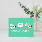 Cat plus Sushi is gelijk aan Cuteness! Briefkaart (Staand voorkant)