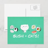 Cat plus Sushi is gelijk aan Cuteness! Briefkaart (Voorkant / Achterkant)