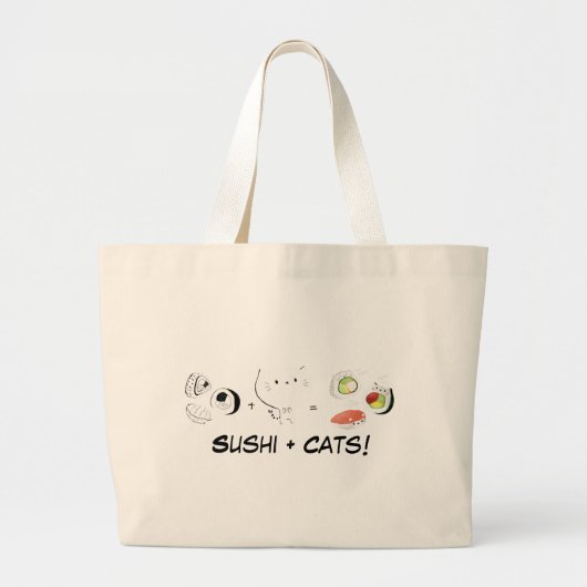 Cat plus Sushi is gelijk aan Cuteness! Grote Tote Bag (Voorkant)