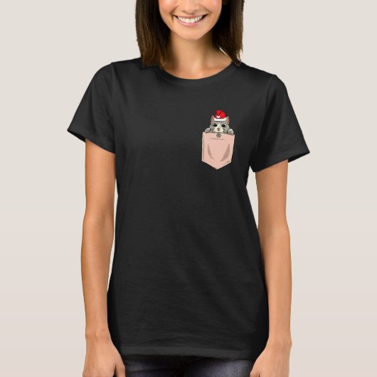 Cat Pocket kerst die Kitten Santa Hat Cute T-shirt (Voorkant)