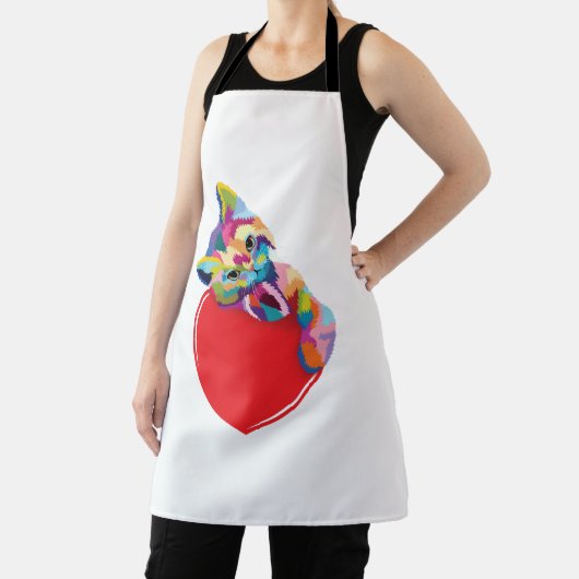 Cat Pop Art Style Kitty On A Heart Schort (Insitu)