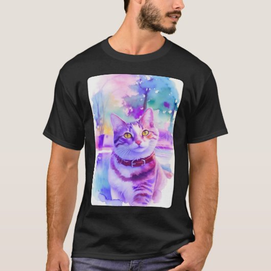 Cat Portrait Animal Beautiful Kitten Illustration T-shirt (Voorkant)