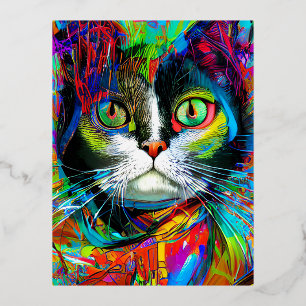 Cat Portrait Graffiti Art Psychedelic Folie Feestdagen Briefkaart
