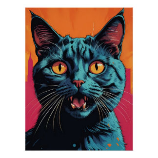 Cat Portrait Pop Art Style Perfect Poster
