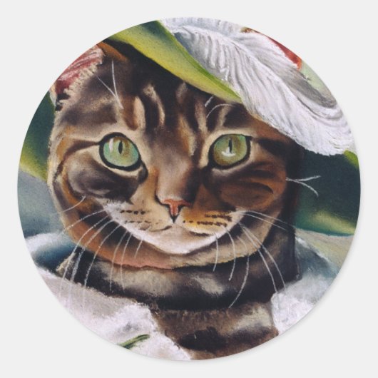 Cat Portrait Ronde Sticker (Voorkant)