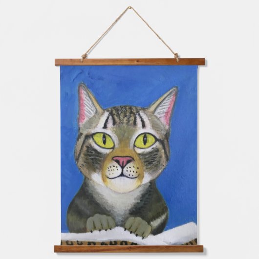 Cat Portrait Wood Topped Wall Tapestry Hangend Wandkleed (Voorkant)