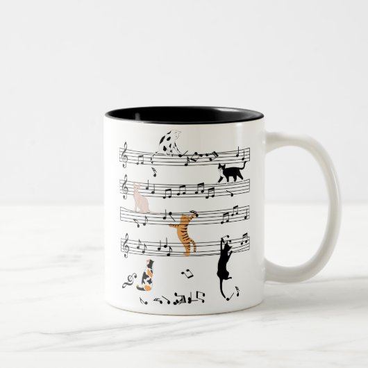 Cat PplayNote Music, Naughty Cat Gift, Cute Cat Tweekleurige Koffiemok (Rechts)