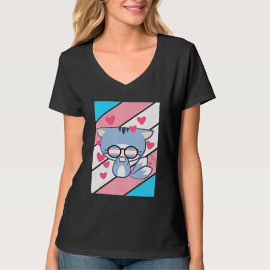 Cat Pride heart Transgender Flag LGBT Proud Ally P T-shirt (Voorkant)