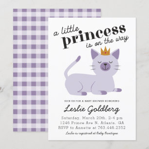 Cat Princess Baby shower Paars Kaart
