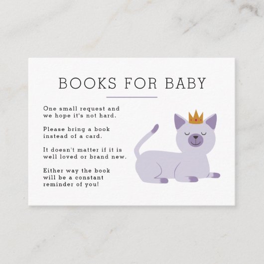 Cat Princess Book Request Baby shower Informatiekaartje (Voorkant)