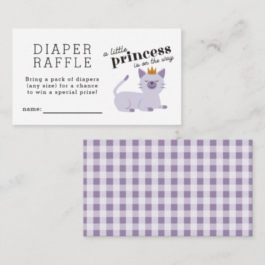Cat Princess Diaper Raffle Ticket Informatiekaartje (Voorkant / Achterkant)