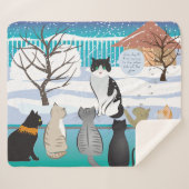 Cat Print Sherpa Blanket (Aqua) Deken (Voorkant (horizontaal))