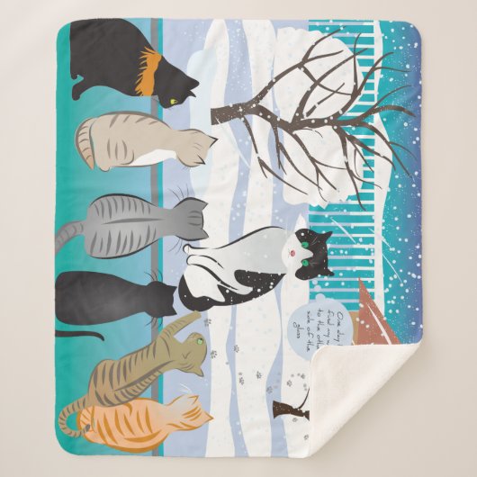 Cat Print Sherpa Blanket (Aqua) Sherpa Deken (Voorkant)