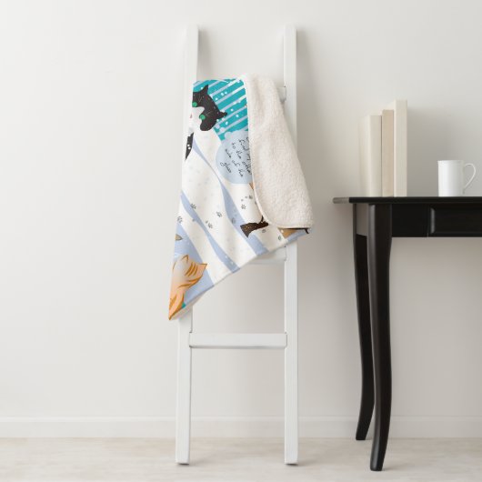 Cat Print Sherpa Blanket (Aqua) Sherpa Deken (In situ)