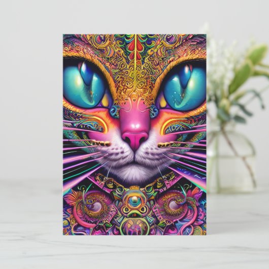 Cat Psychedelic Fantasy Character Portrait Kaart (Staand voorkant)