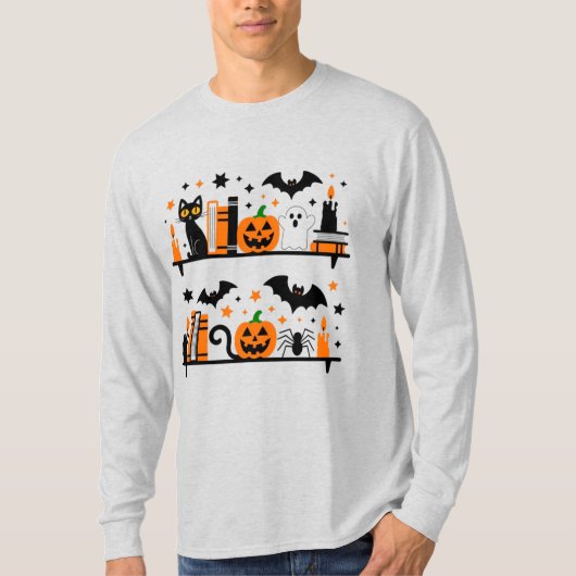 Cat Pumpkin Bat Spider Halloween Boek Kaars T-shirt (Voorkant)