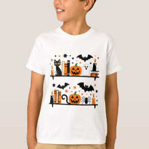 Cat Pumpkin Bat Spider Halloween Boek Kaars T-shirt