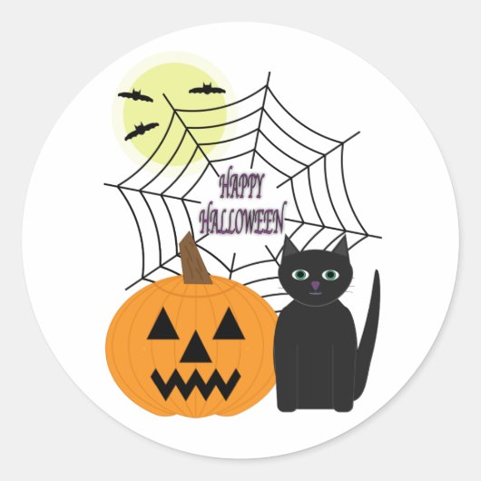Cat & Pumpkin Halloween Ronde Sticker (Voorkant)