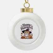 Cat Pumpkin Happy Halloween Keramische Bal Ornament (Voorkant)