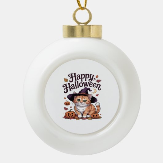 Cat Pumpkin Happy Halloween Keramische Bal Ornament (Voorkant)