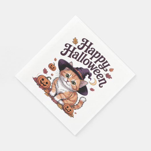 Cat Pumpkin Happy Halloween Servet (Hoek)