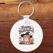 Cat Pumpkin Happy Halloween Sleutelhanger (Voorkant)