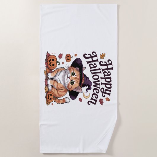 Cat Pumpkin Happy Halloween Strandlaken (Voorkant)