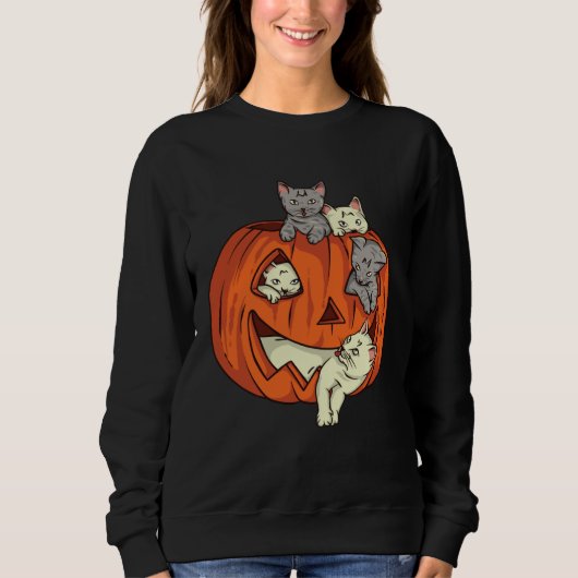 Cat Pumpkin Jack O Lantern Cat Halloween Costume B Trui (Voorkant)