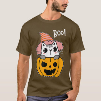 Cat Pumpkin Lazy Halloween Costume Cute Kat Kitt T-shirt