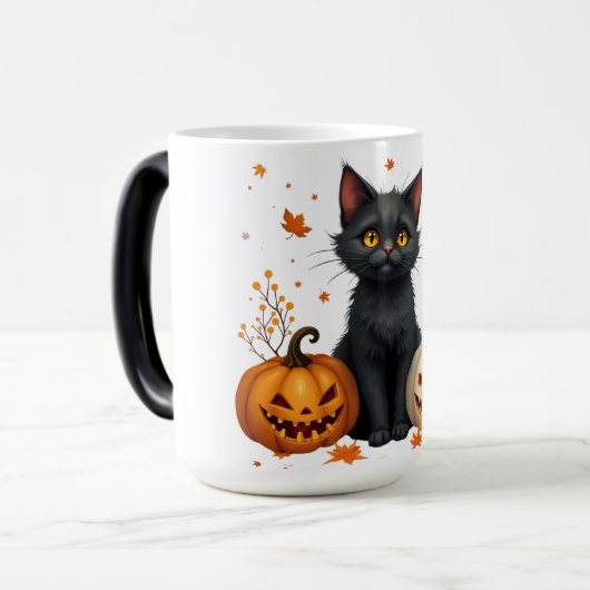 cat pumpkin magische mok (Voorkant links)