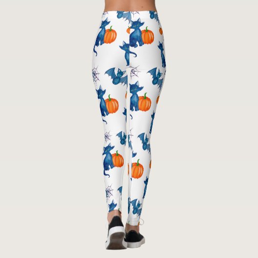 Cat Pumpkin Pattern White Halloween Leggings (Achterkant)