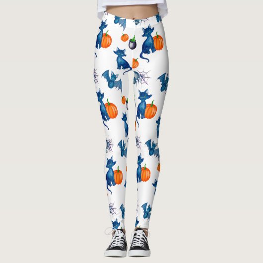 Cat Pumpkin Pattern White Halloween Leggings (Voorkant)