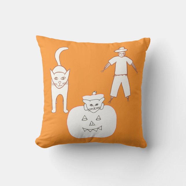 Cat Pumpkin Scarecrow Halloween Pillow Kussen (Voorkant)