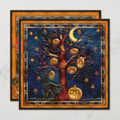 Cat & Pumpkins Halloween Jewels Party Invites Kaart (Voorkant / Achterkant)