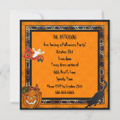 Cat & Pumpkins Halloween Jewels Party Invites Kaart (Achterkant)
