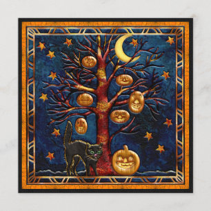 Cat & Pumpkins Halloween Jewels Party Invites Kaart