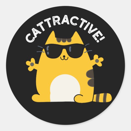 Cat Pun Dark BG Ronde Sticker (Voorkant)
