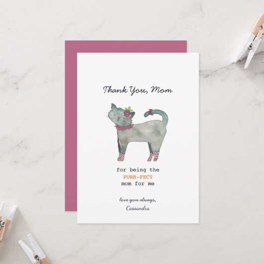Cat Pun Purrfect Moederdag Kaart (Voorkant / Achterkant in situ)