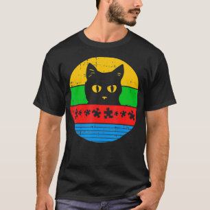Cat Puzzle Piece Autism Awareness Retro Kitten Kin T-shirt