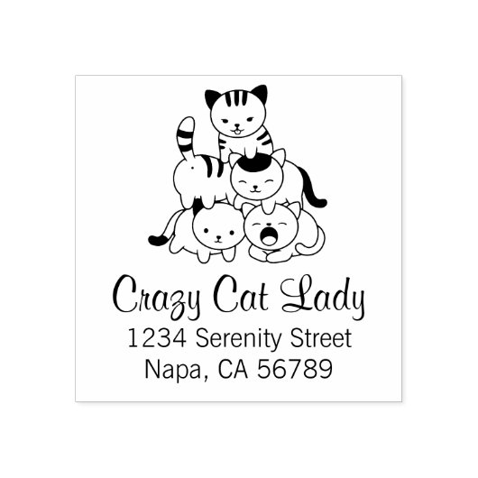 Cat Pyramid - Crazy Cat Lady Adres Rubberstempel (Afrduk)
