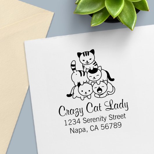 Cat Pyramid - Crazy Cat Lady Adres Zelfinktende Stempel