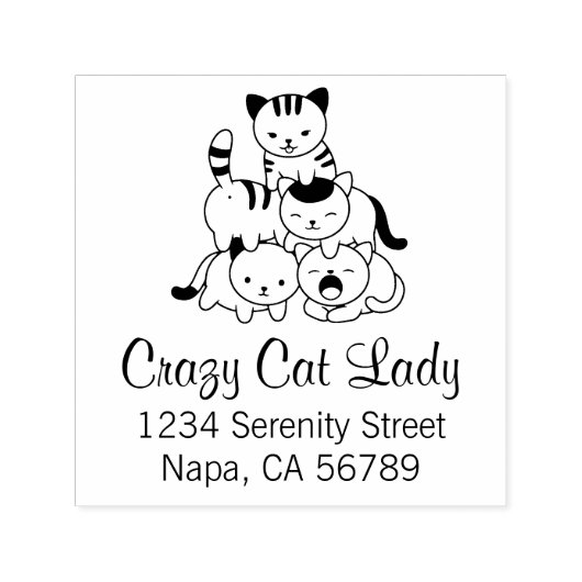 Cat Pyramid - Crazy Cat Lady Adres Zelfinktende Stempel (Design)