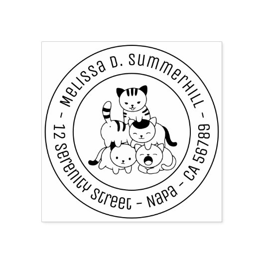 Cat Pyramid Round Address Rubberstempel (Afrduk)