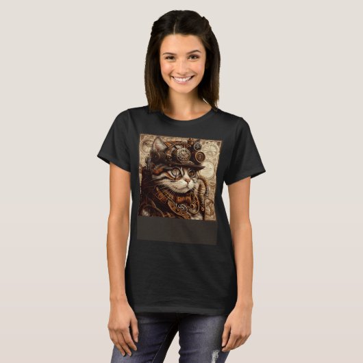 Cat Quilting Steampunk T-shirt (Voorkant volledig)