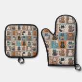 Cat quiltontwerp ovenwant & pannenlap set (Voorkant)