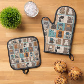 Cat quiltontwerp ovenwant & pannenlap set (Top down)