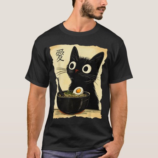 Cat Ra Ramen Noodles Japanse Kawaii Anime T-shirt (Voorkant)
