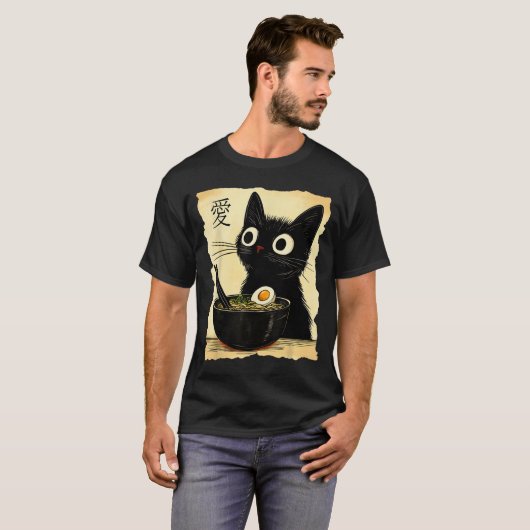 Cat Ra Ramen Noodles Japanse Kawaii Anime T-shirt (Voorkant volledig)