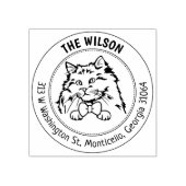 Cat rag pop familie retour adres rubberstempel (Afrduk)