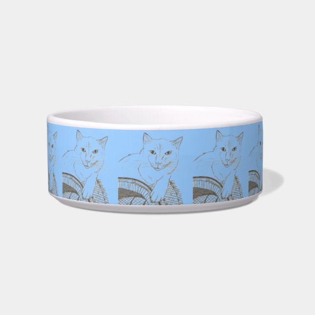 Cat Ragdoll Portrait Pet Bowl - Mod Blue Voerbakje (Voorkant)
